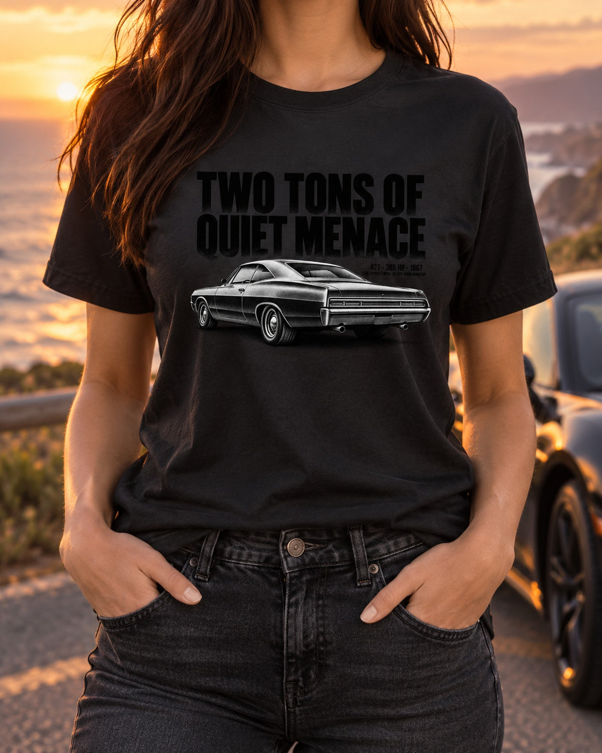 1967 Impala SS 427 Two-Door Hardtop Halftone print Shirt T-Shirt Black worn hero