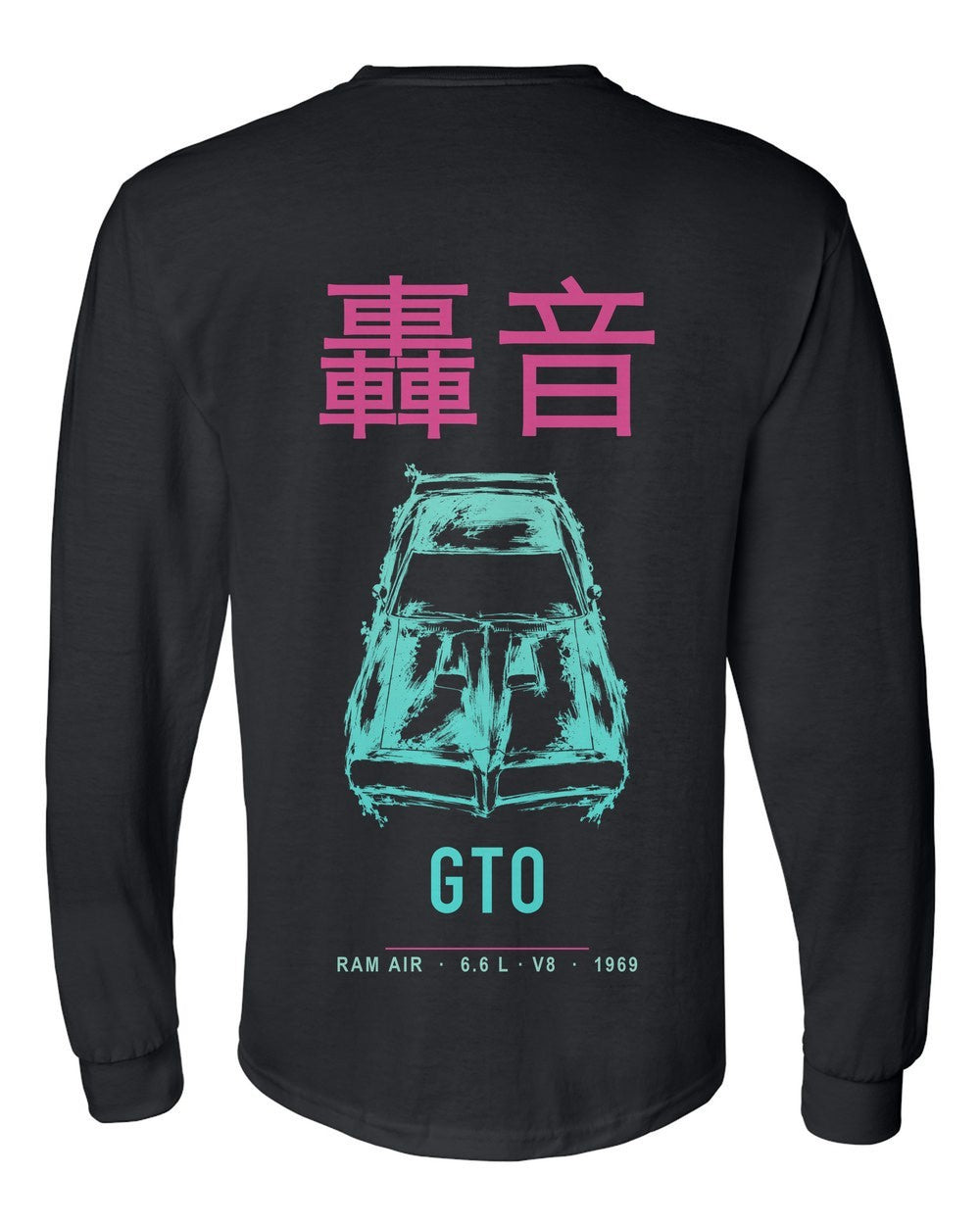 GTO full-back artwork black long sleeve back view with the design