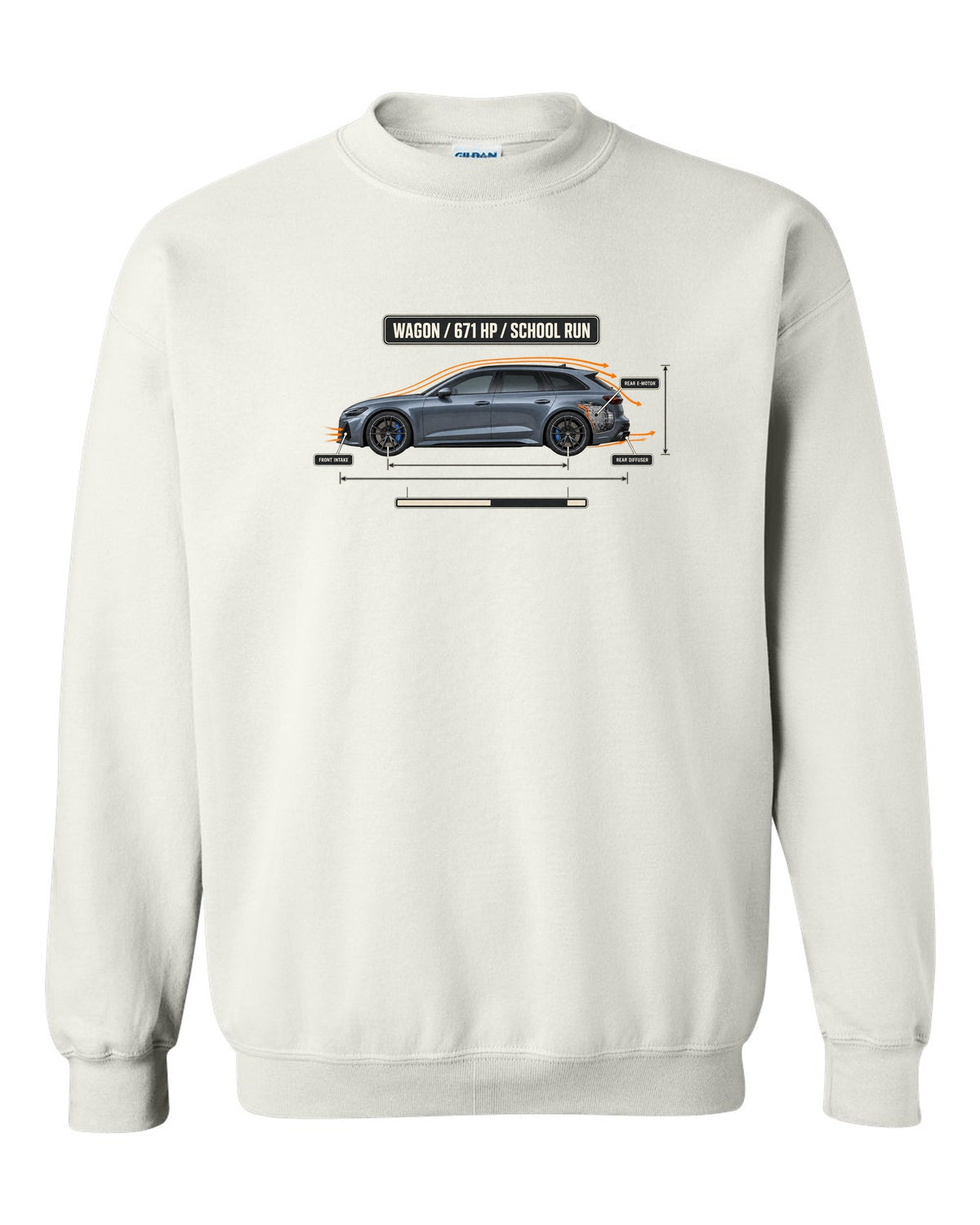 Mercedes-AMG C63 S E Performance S206 estate aero callout diagram white crewneck front view with the design