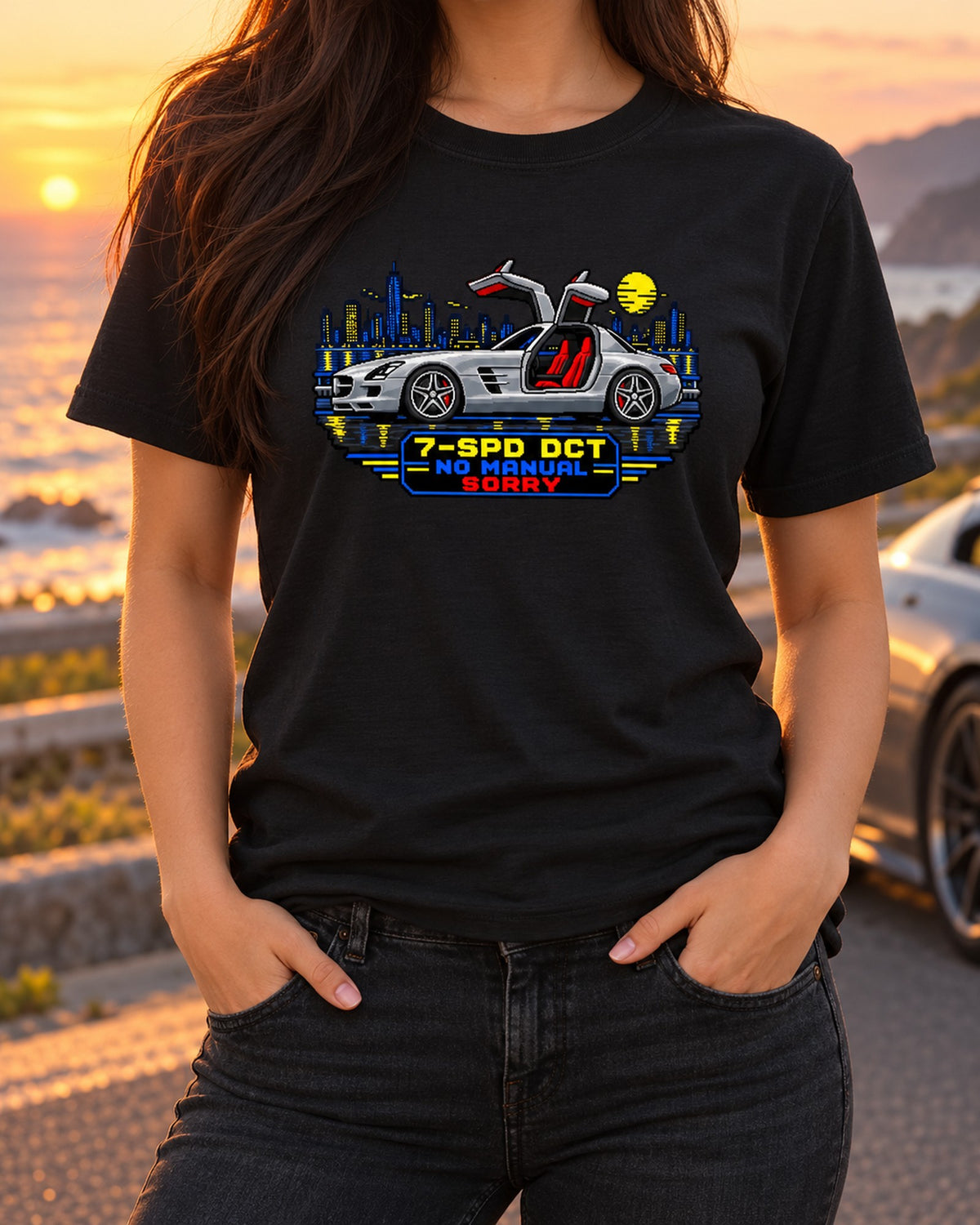 16-Bit Pixel Art Mercedes SLS AMG C197 Shirt, Car Guy Gift T-Shirt Black worn hero