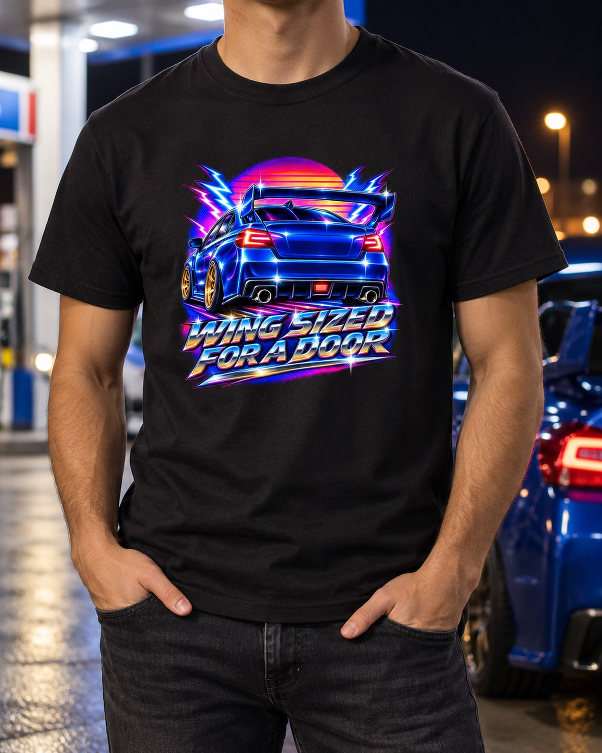 Subaru WRX STI VAB Chrome Tail Wing Airbrush Shirt T-Shirt Black worn hero