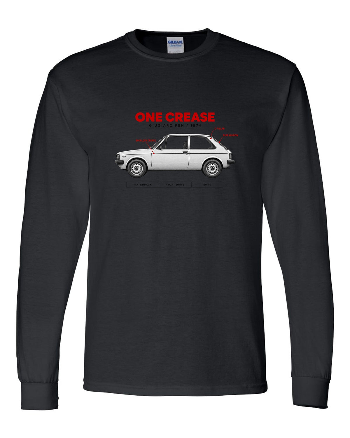 VW Golf Mk1 1974 Giugiaro Spec Poster print black long sleeve front view with the design