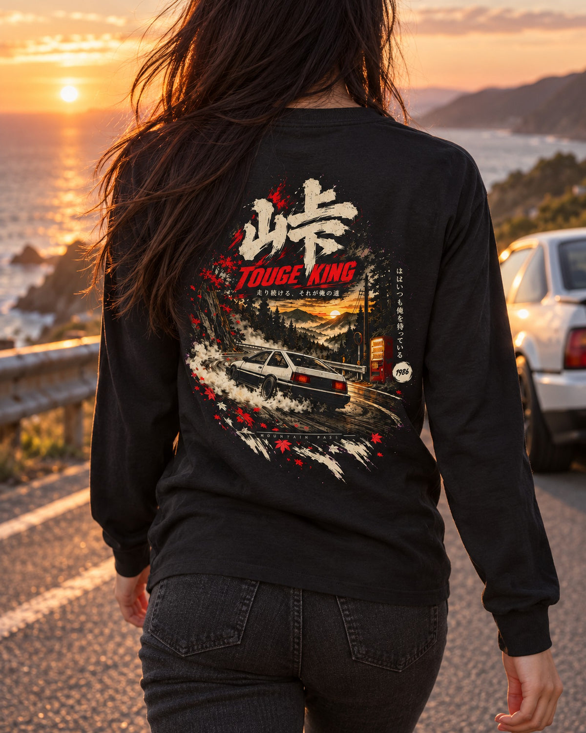 Toyota AE86 Touge King Shirt, Hoodie & More Long Sleeve Black worn hero