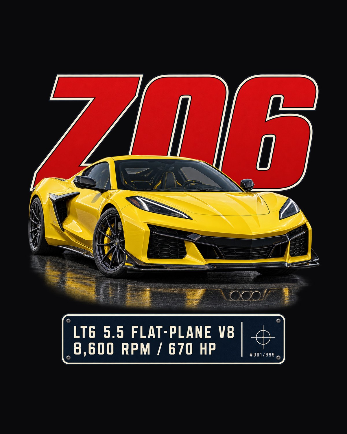 Chevrolet Corvette C8 Z06 Editorial Headline Tee, LT6 V8 design only