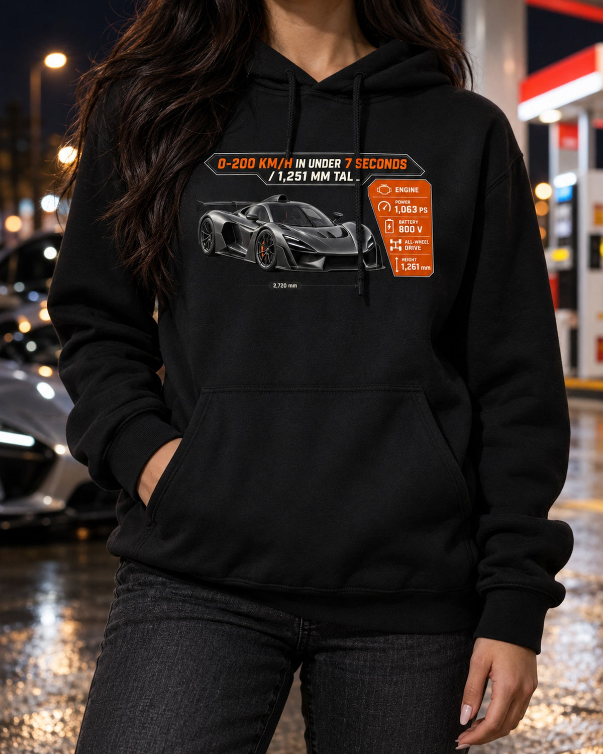 Mercedes-AMG One Spec Poster Shirt, 0-200 km/h Under 7 Seconds Pull Over Hoodie Black worn hero