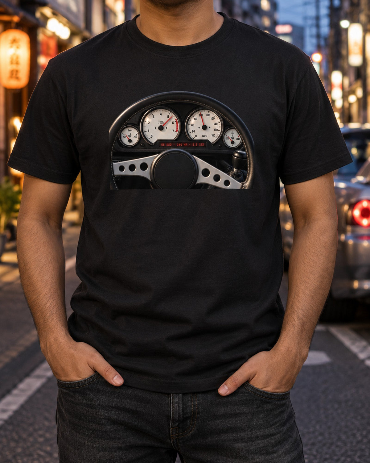 BMW E36 M3 Coupe US S52 Cockpit Gauge Shirt, 240 HP 3.2 Six T-Shirt Black worn hero
