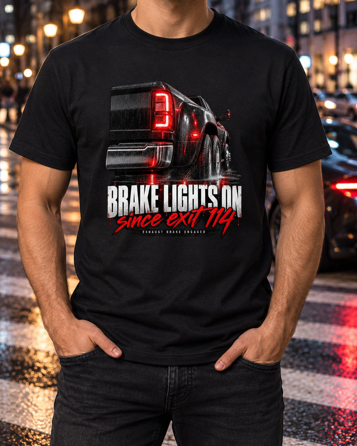 Ram 3500 Dually Brake Light Macro Shirt, Since Exit 114 T-Shirt Black worn hero