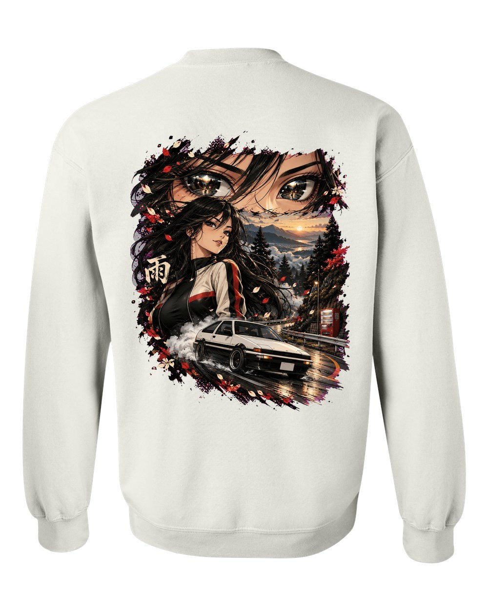 Toyota AE86 Anime Girl Crewneck White back