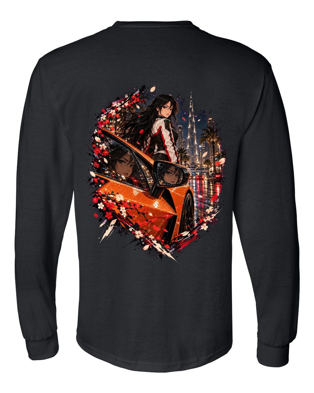 Lamborghini Revuelto Anime Girl Long Sleeve Black back