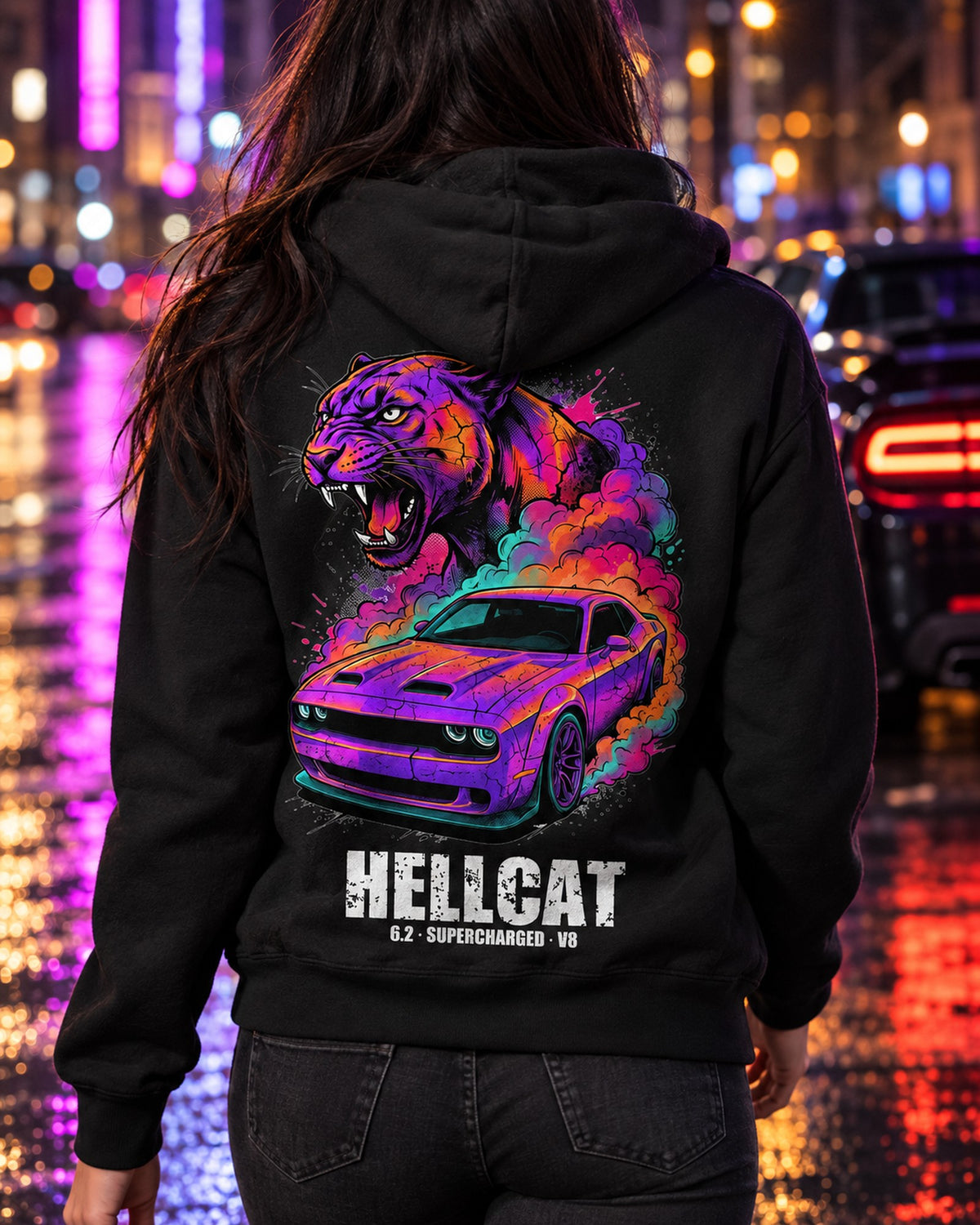 Dodge Challenger Hellcat Pull Over Hoodie & Zip Hoodie Zip Hoodie Black worn hero