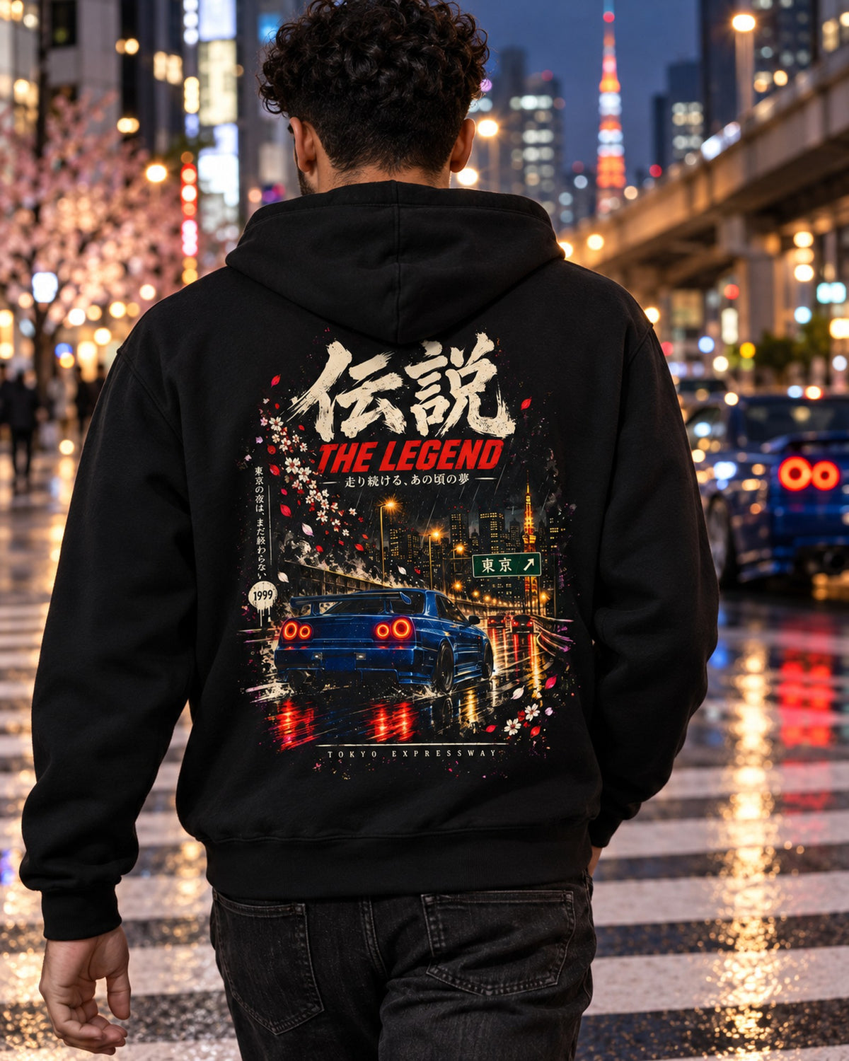 Nissan Skyline GT-R R34 The Legend Shirt, Hoodie & More Pull Over Hoodie Black worn hero