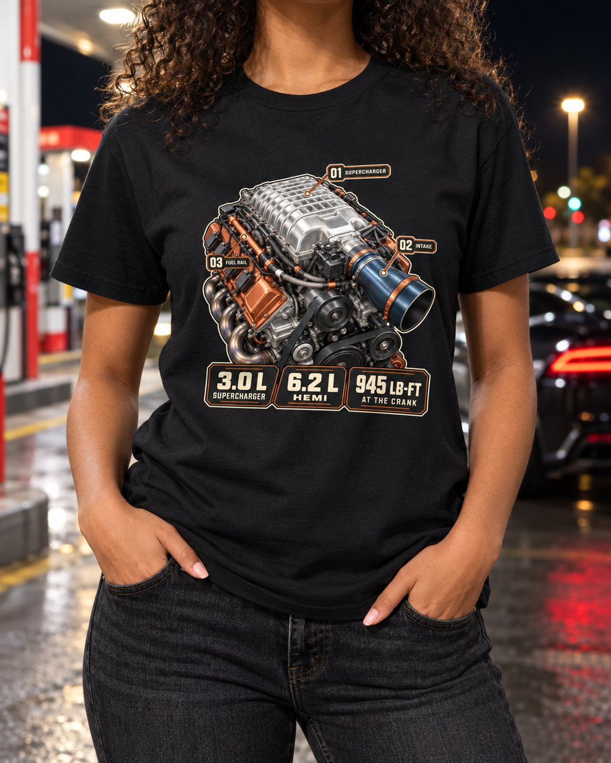 Dodge Challenger Demon 170 Supercharged Hemi Engine Tee T-Shirt Black worn hero
