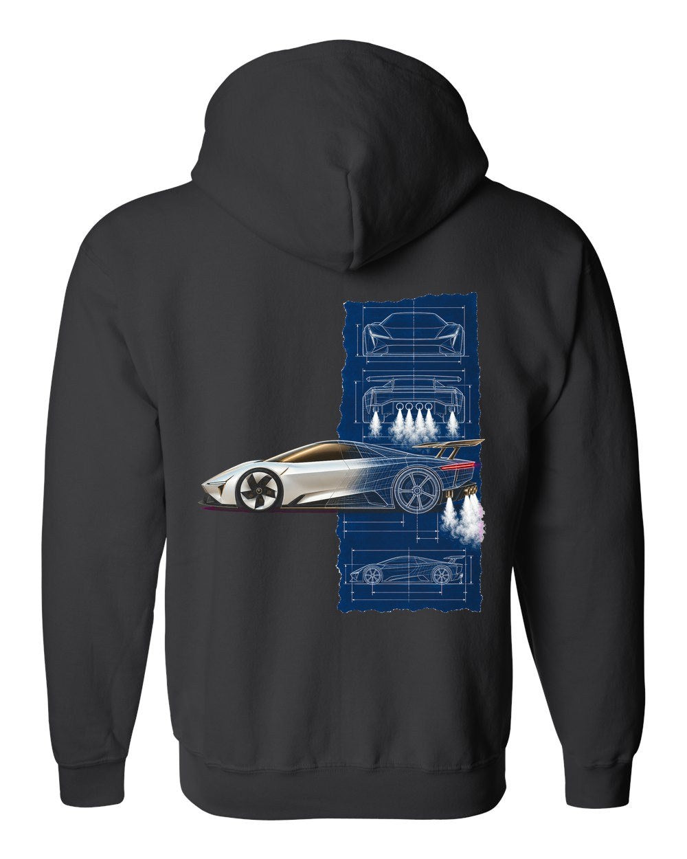 Tesla Roadster Blueprint Zip Hoodie Black back
