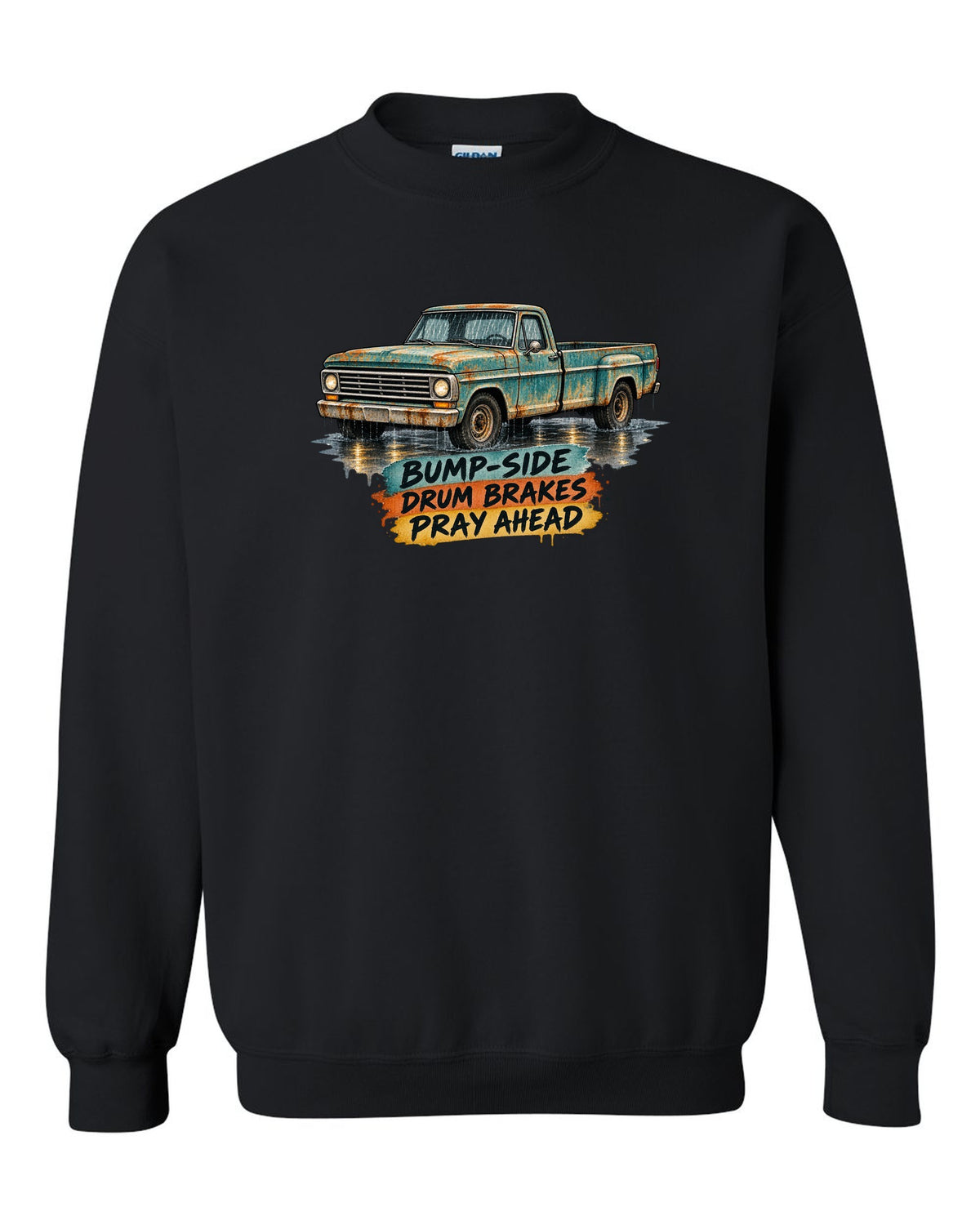 1967-72 Ford F-Series Bump-Side Barn Find Watercolour black crewneck front view with the design