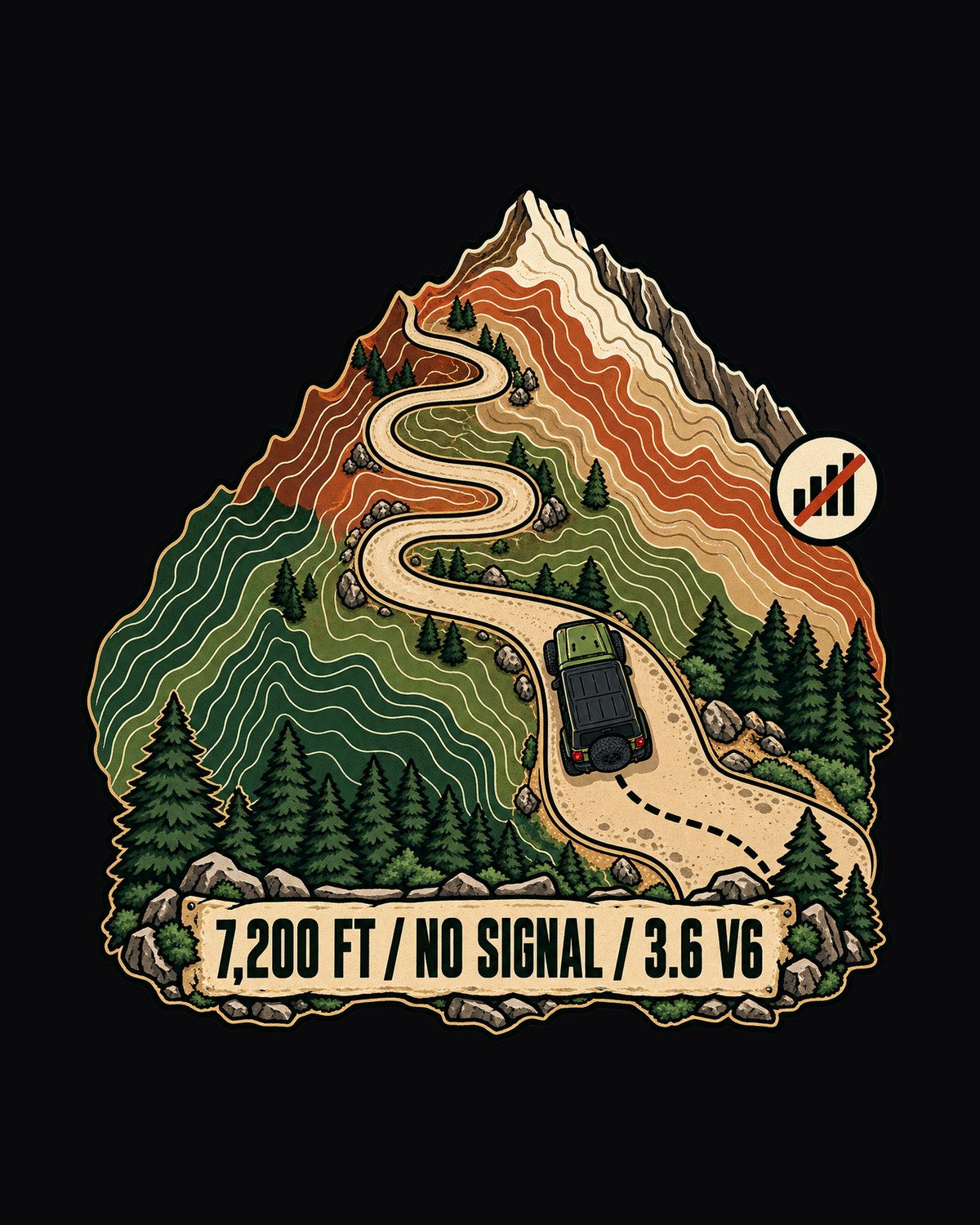 Jeep Wrangler JK Switchback Topographic Route Map Shirt, 3.6 V6 design only