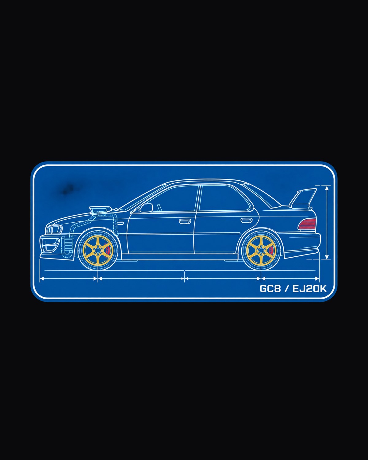 Subaru Impreza WRX GC8 1999 Cyanotype Blueprint Shirt, EJ20K design only