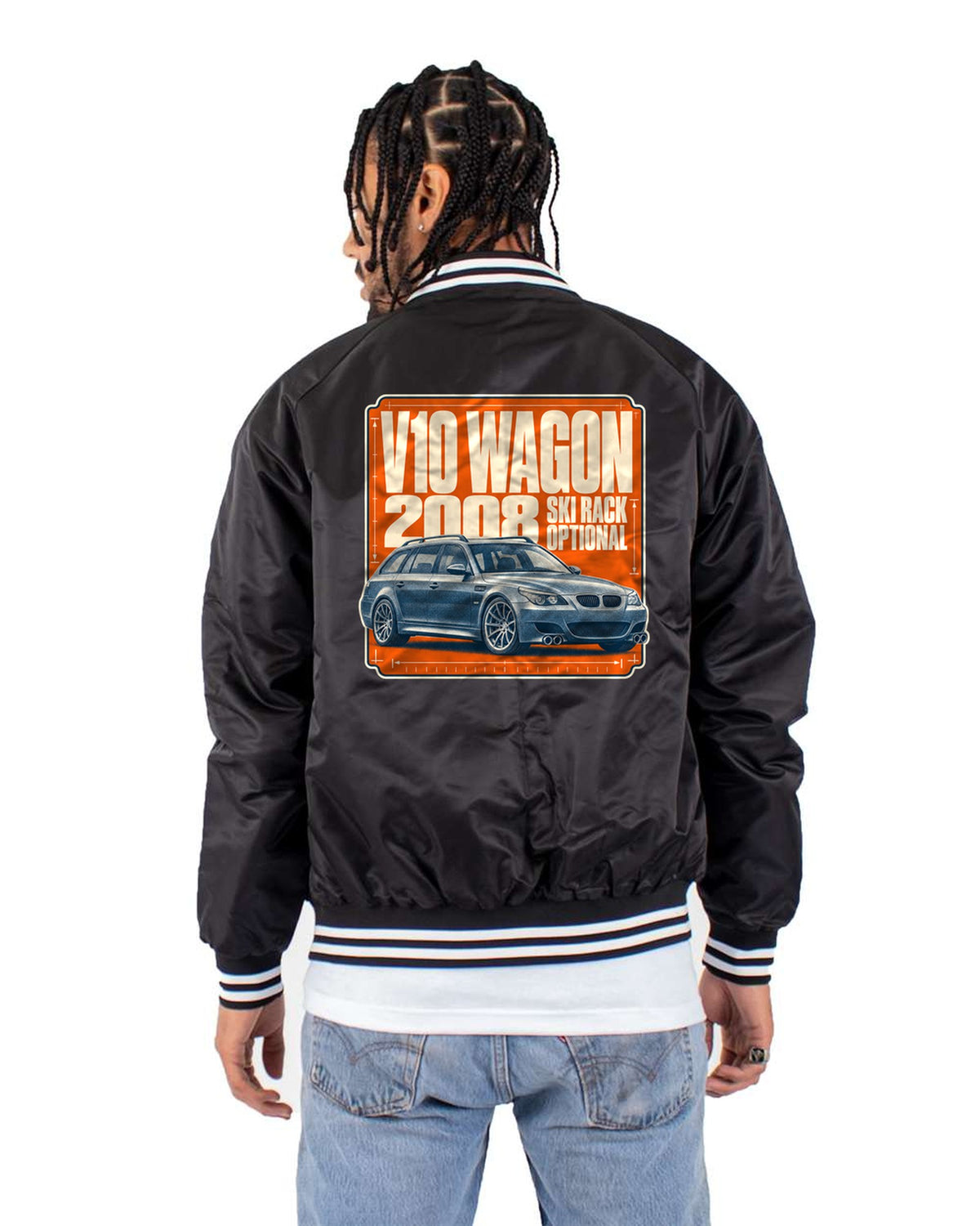 BMW M5 E61 Touring Halftone Shirt, V10 Wagon Gift Bomber Jacket Black back