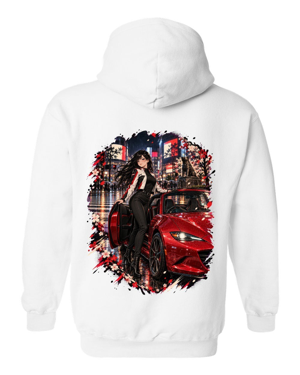 Mazda MX-5 ND Anime Girl Pull Over Hoodie White back