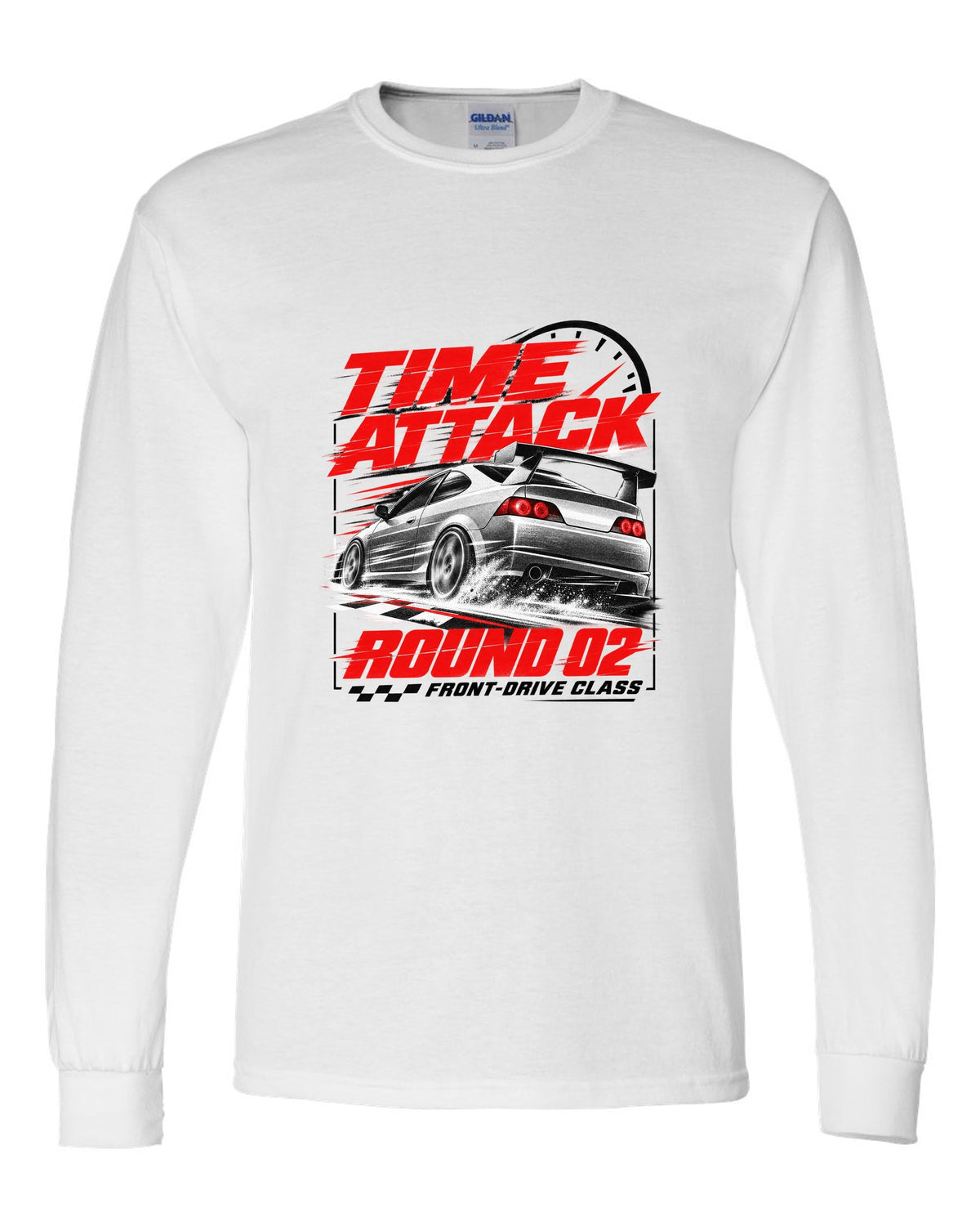 Honda Integra DC5 Type R race poster design for time attack round 02 front-drive class white long sleeve front view with the design