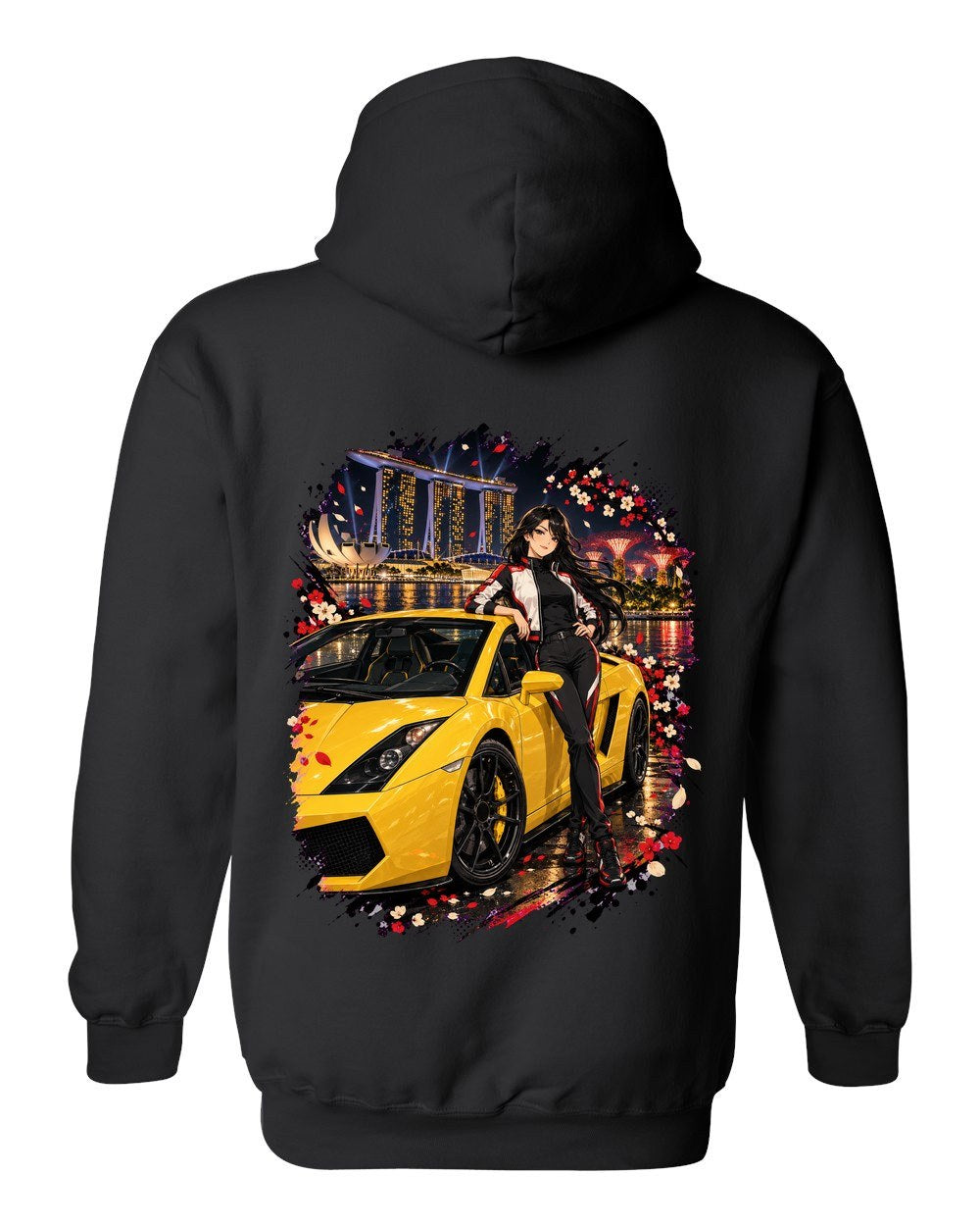 Lamborghini Gallardo Anime Girl Pull Over Hoodie Black back