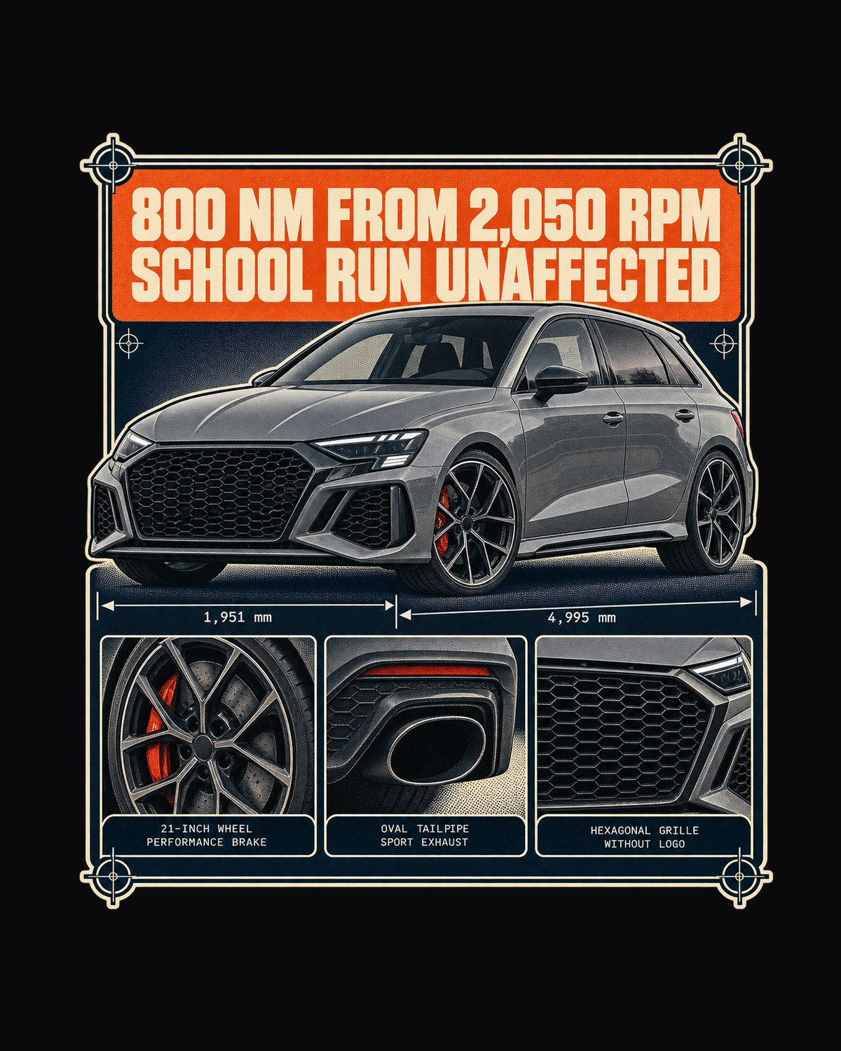 Audi RS6 Avant C8 Dossier Panels Shirt, 800 Nm Torque Tee design only