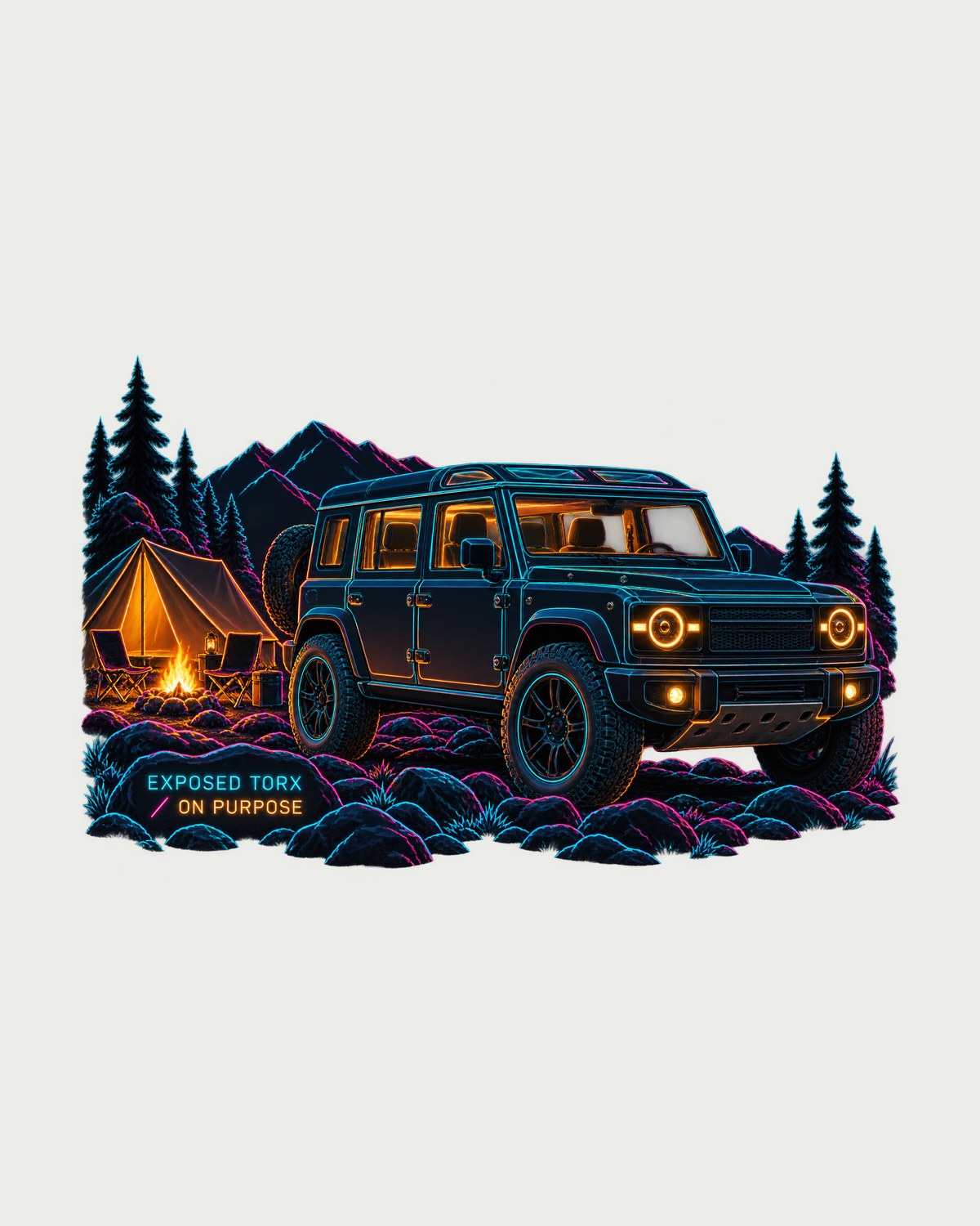 Land Rover Defender L663 110 Neon Night Camp Line Art Tee design only
