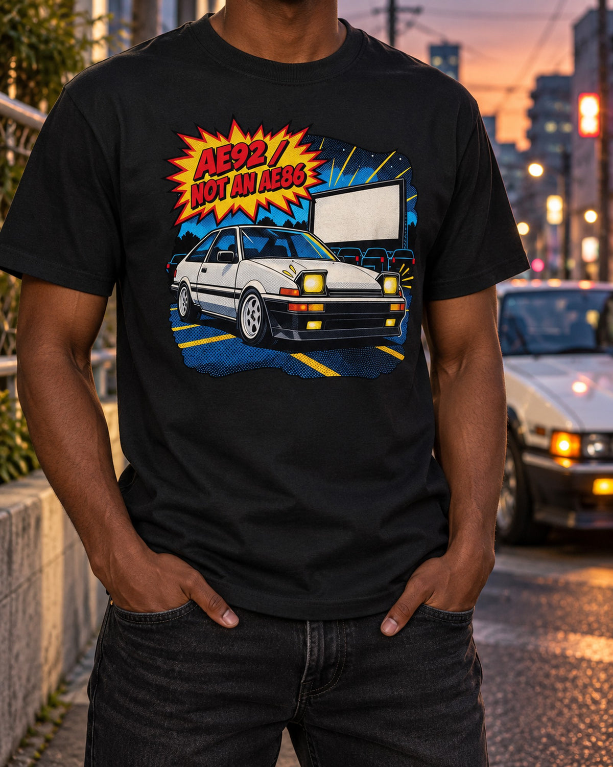 AE92 Corolla Trueno Pop-Art Shirt: Not an AE86, Car Guy Gift T-Shirt Black worn hero