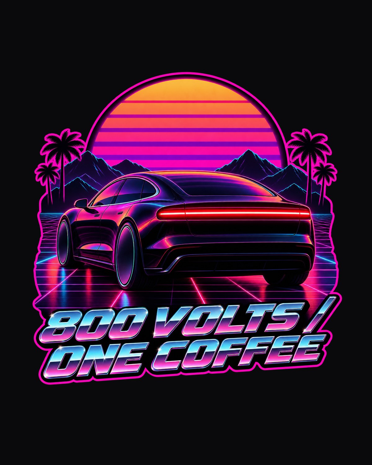 Porsche Taycan Turbo S 9J1 Synthwave Outrun Shirt, EV Tee design only
