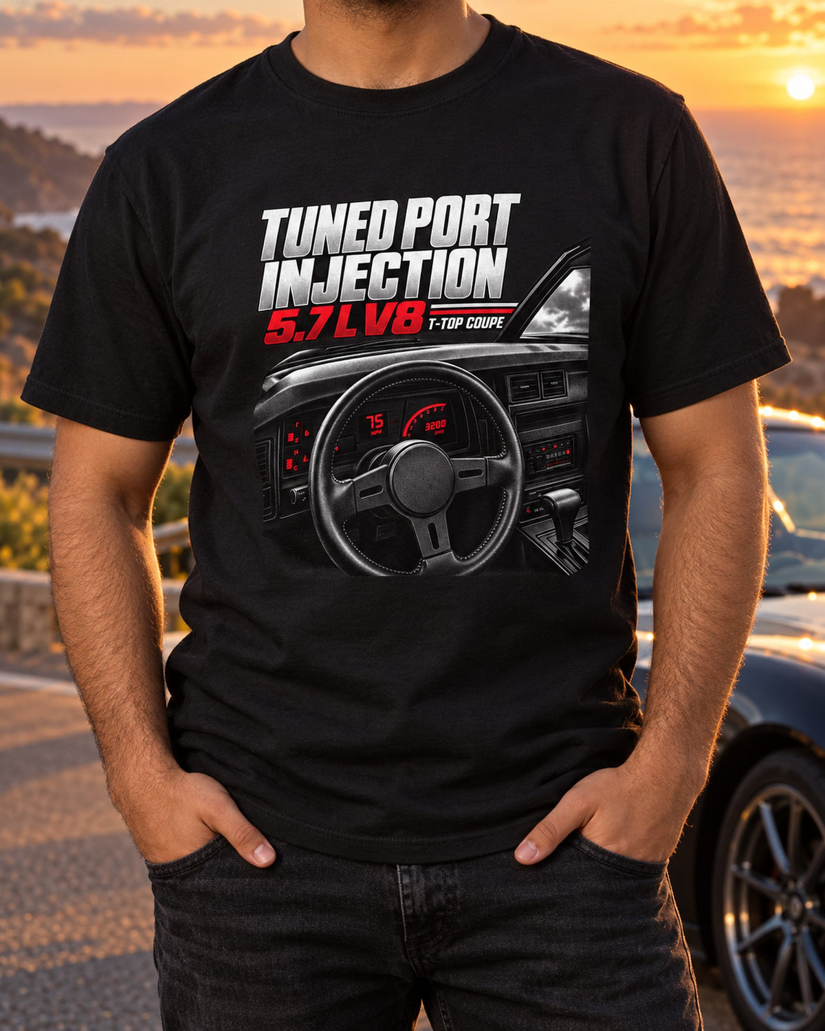 Camaro IROC-Z 1988 Cockpit Gauge Tee, Third-Gen T-Top Coupe T-Shirt Black worn hero