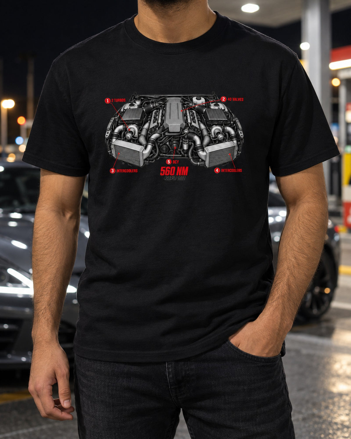Audi RS6 C5 4.2 Biturbo Engine Callout Tee, Car Guy Gift T-Shirt Black worn hero