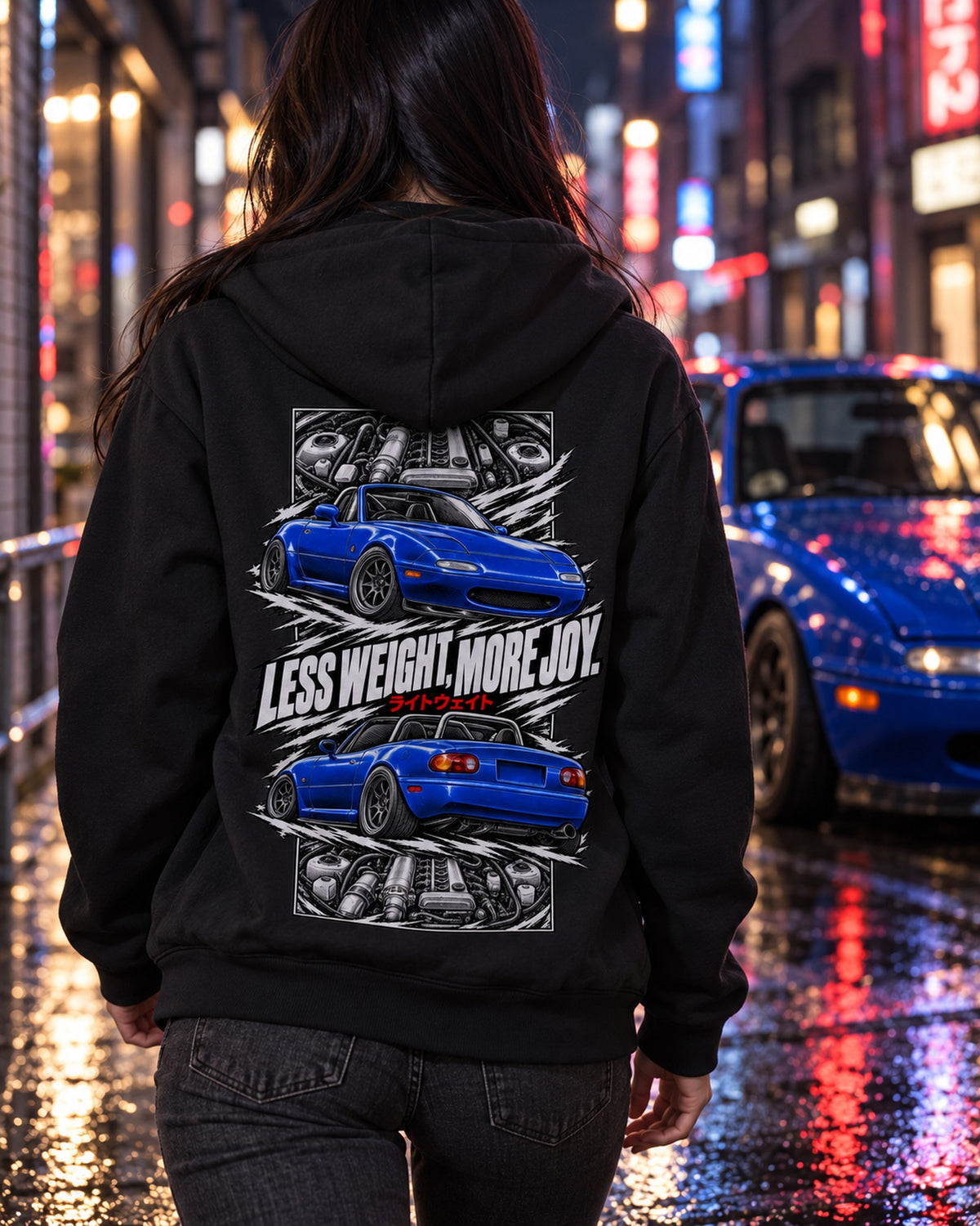 Mazda MX-5 Miata Na Torn Poster Full-Back Graphic Tee Zip Hoodie Black worn hero