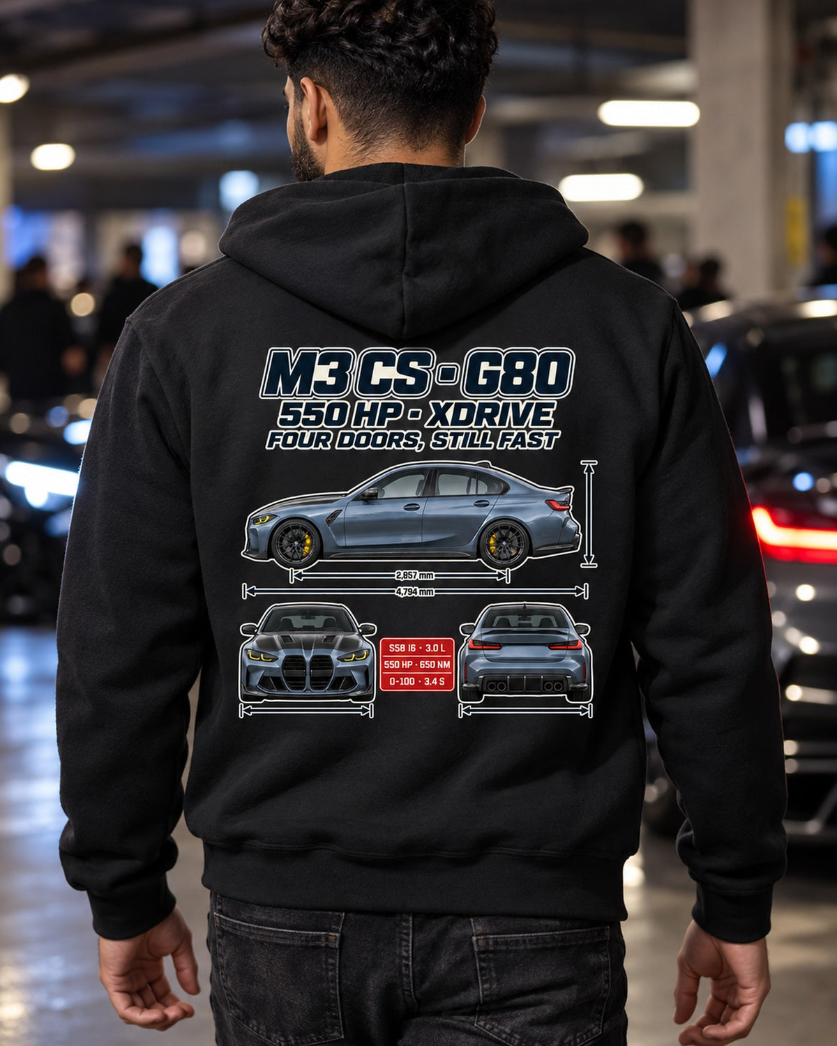 G80 BMW M3 CS Spec Poster Shirt, xDrive Sedan Gift Zip Hoodie Black worn hero