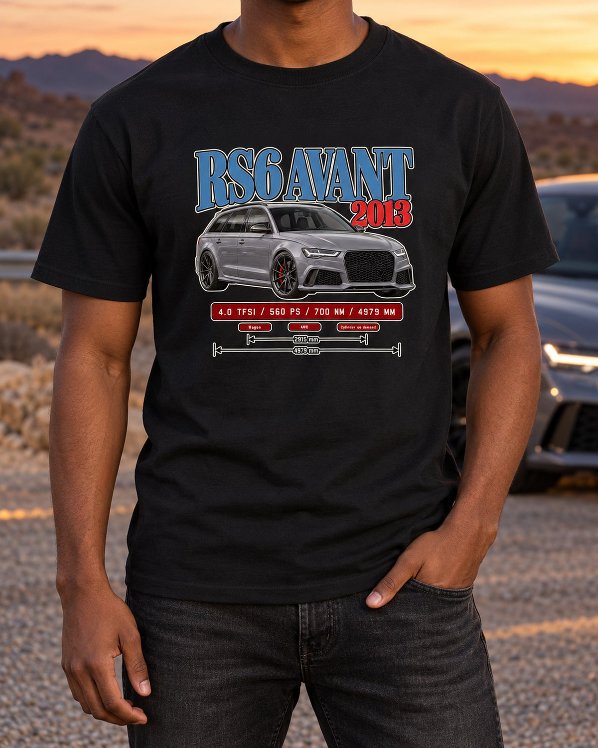 Audi RS6 Avant 2013 Archive Panel Shirt, C7 Launch Year Tee T-Shirt Black worn hero