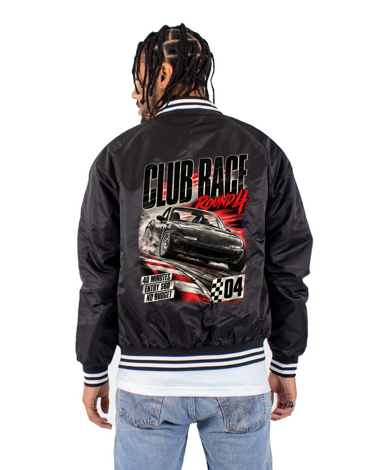 Mazda MX-5 NA Club Race Poster Shirt, Round 4, Entry $60 Bomber Jacket Black back