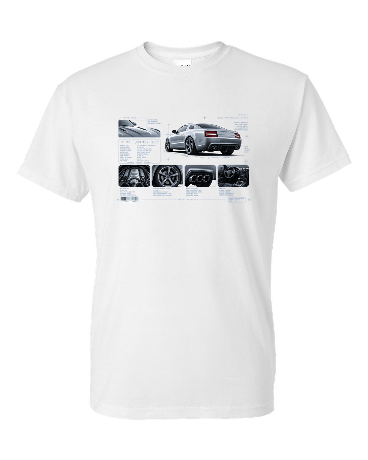 BMW E92 M3 coupe dossier panel print showing 414 PS and 8,300 RPM white t-shirt front view with the design