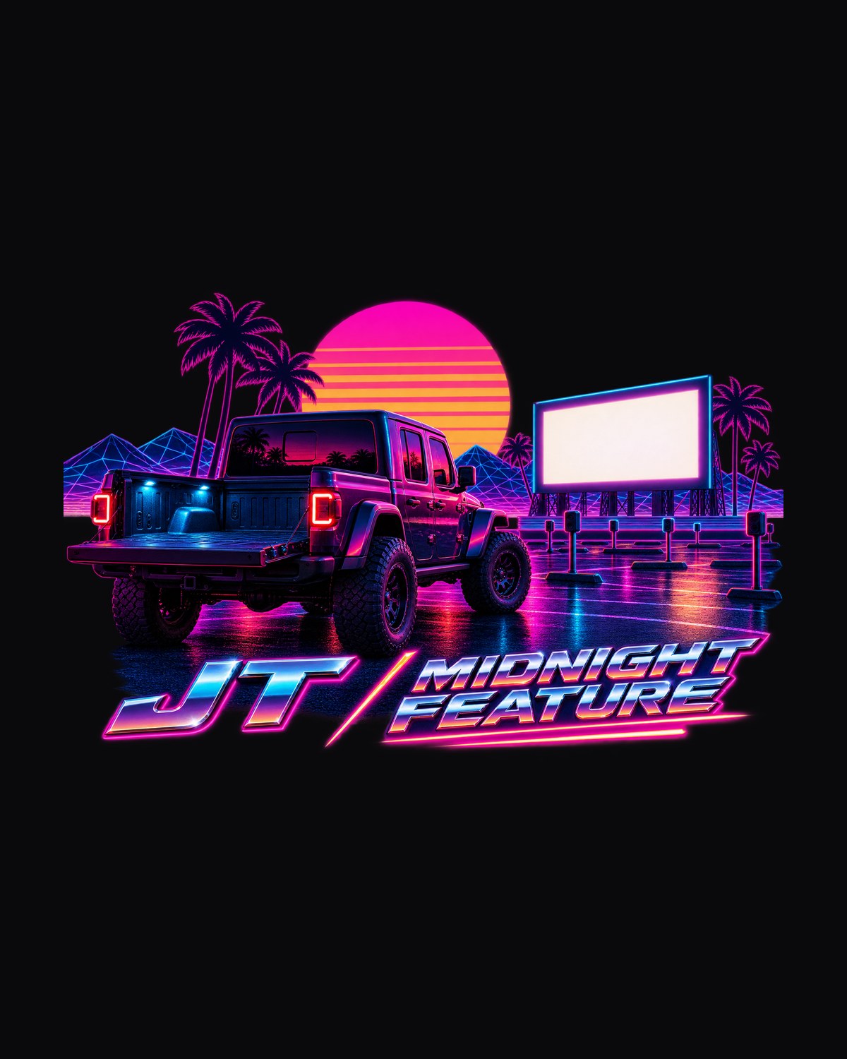 Jeep Gladiator JT Midnight Feature Neon Synthwave Shirt design only