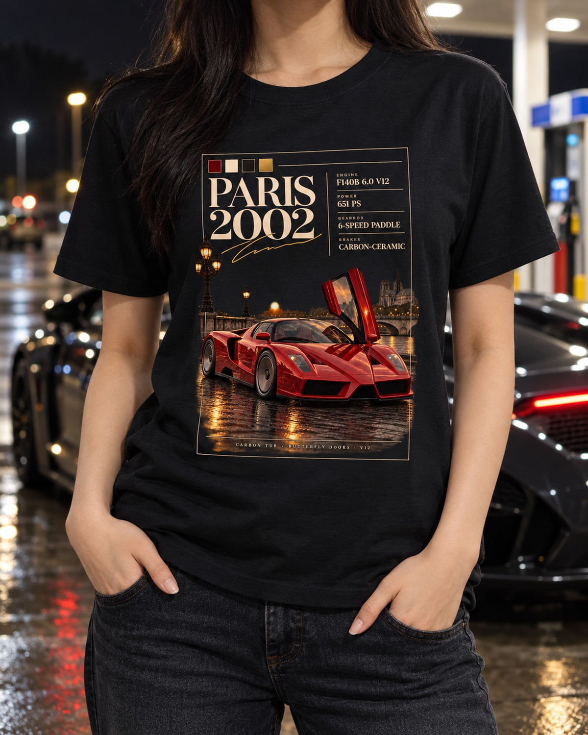 Ferrari Enzo Paris 2002 Archive Panel Shirt, F140B V12 Gift T-Shirt Black worn hero