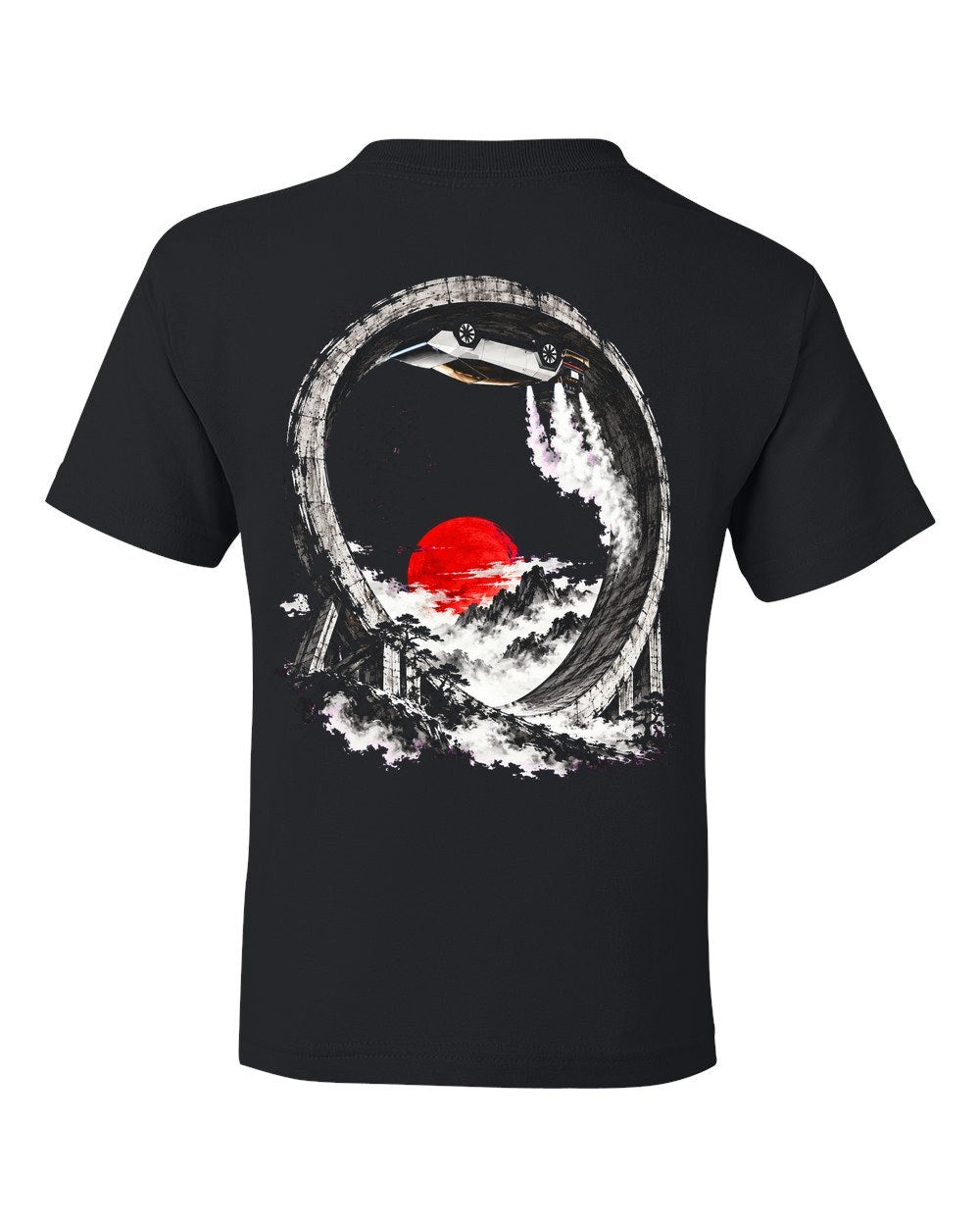 Tesla Roadster Upside Down Kids Tee Black back