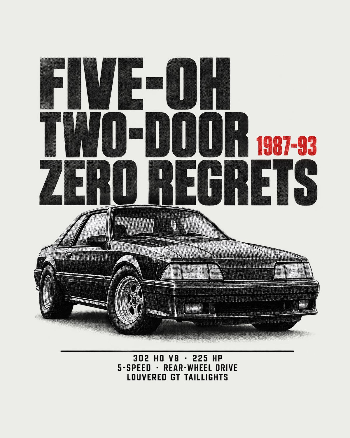 Ford Mustang Fox Body Notchback Halftone Shirt, 1987-93 GT design only