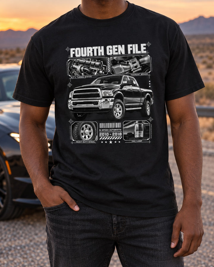 Ram 2500 Fourth Gen Blueprint Dossier Shirt, 6.7 Turbo Diesel T-Shirt Black worn hero