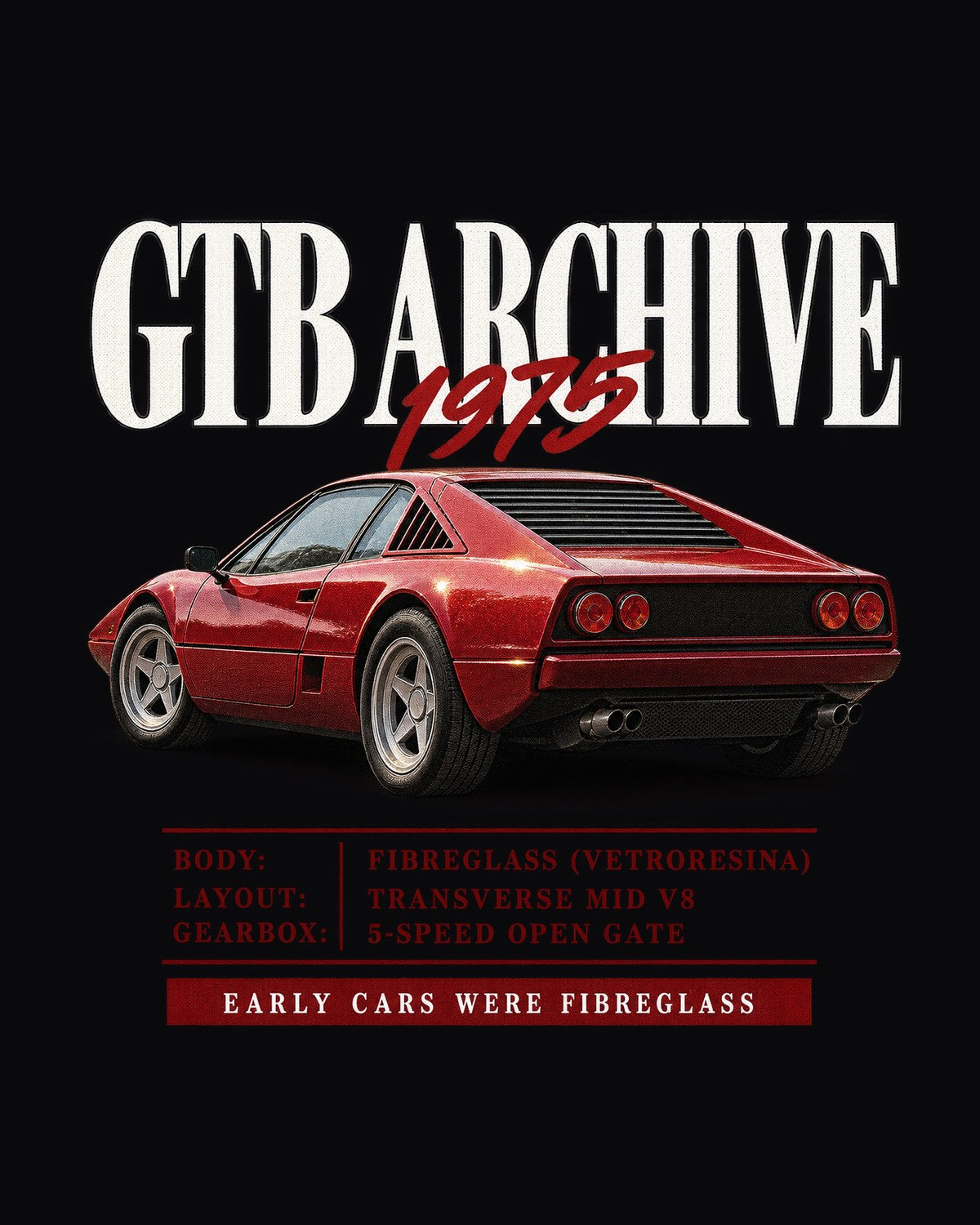 Ferrari 308 GTB Fibreglass Archive Panel Shirt, 1975 Early Car design only