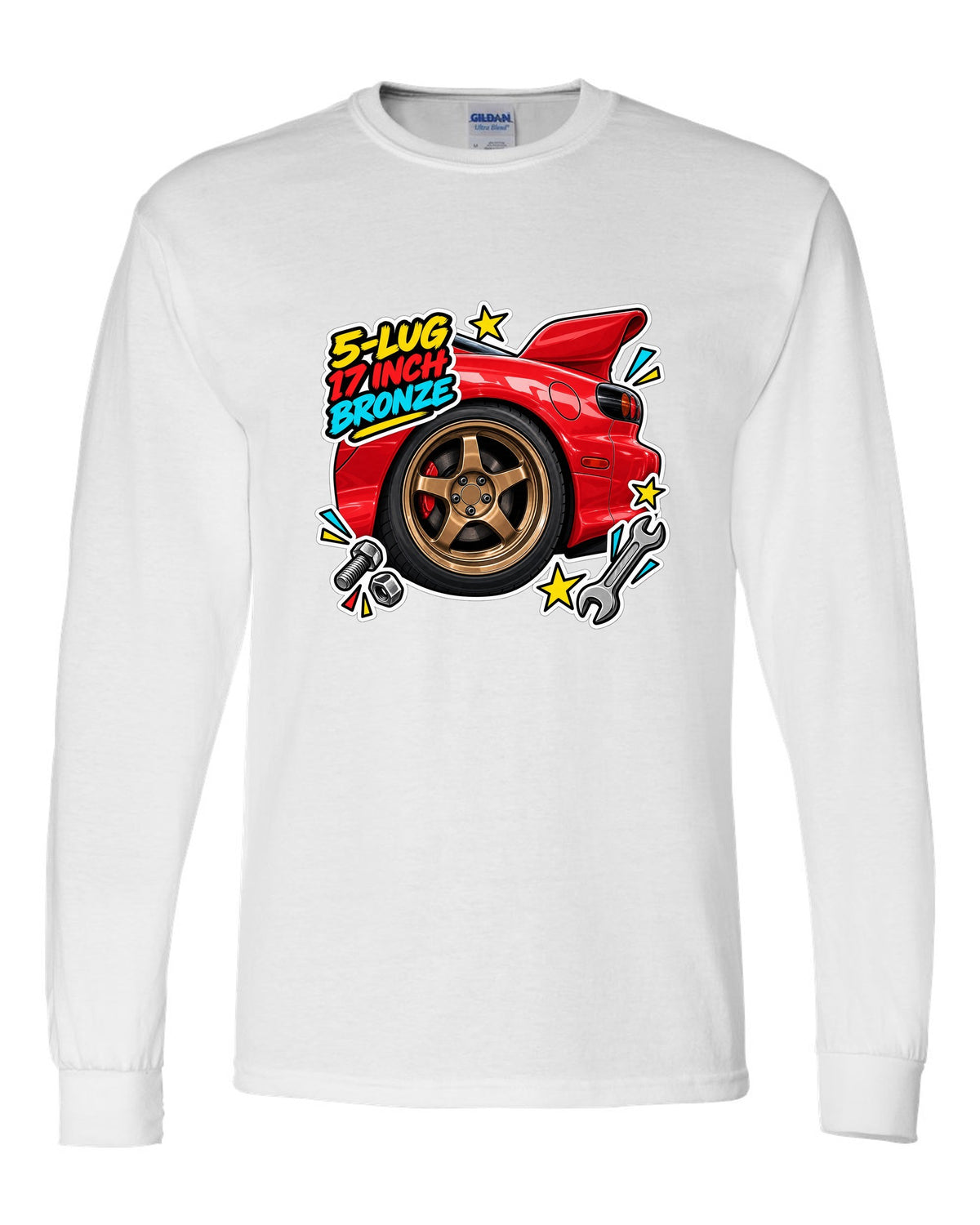 Watercolour wet road night print of a Mazda MX-5 ND RF with the text Roof Folds in 13 Seconds white long sleeve front view with the design