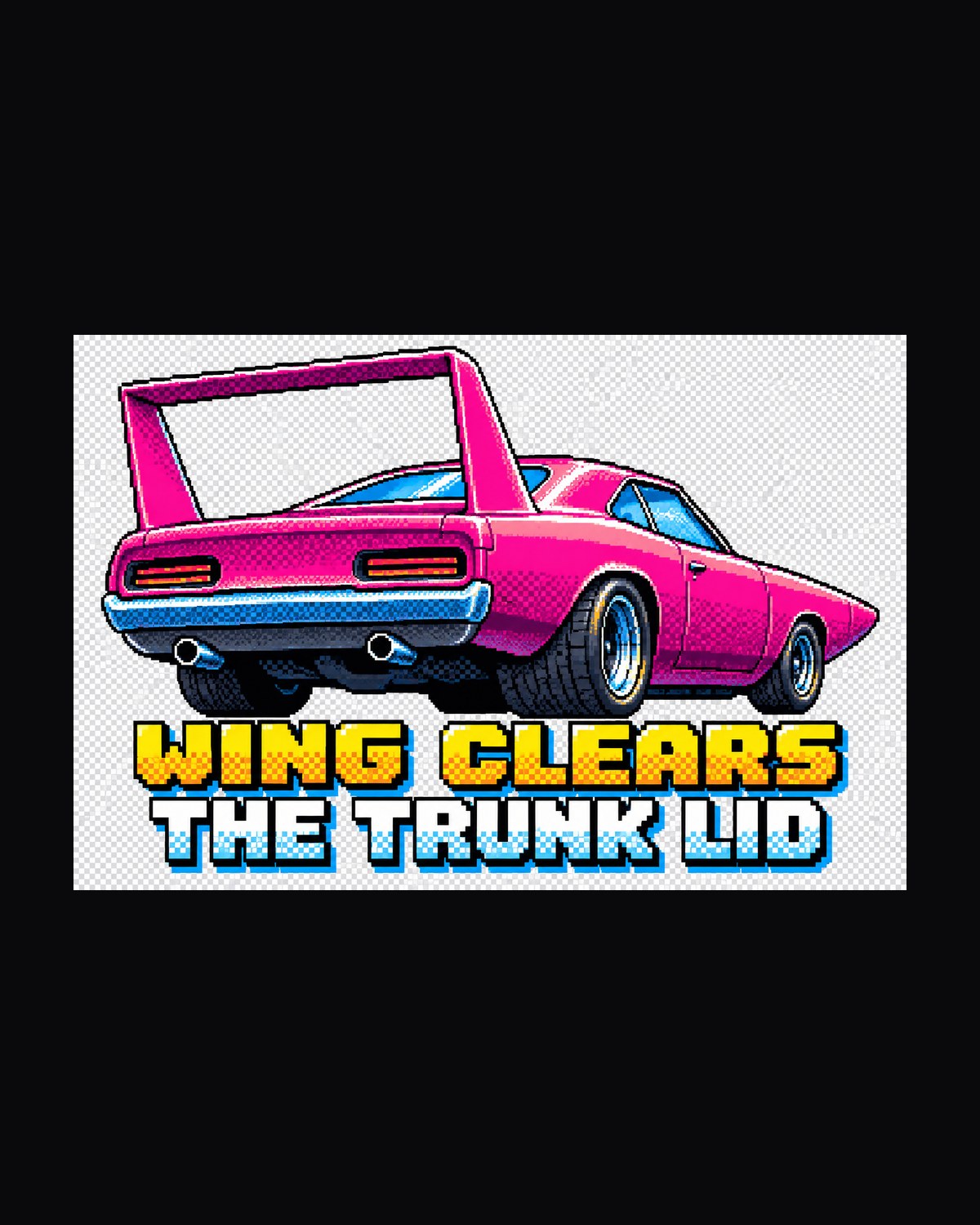 1970 Plymouth Superbird 16-Bit Pixel Art Shirt, Wing Clearance design only