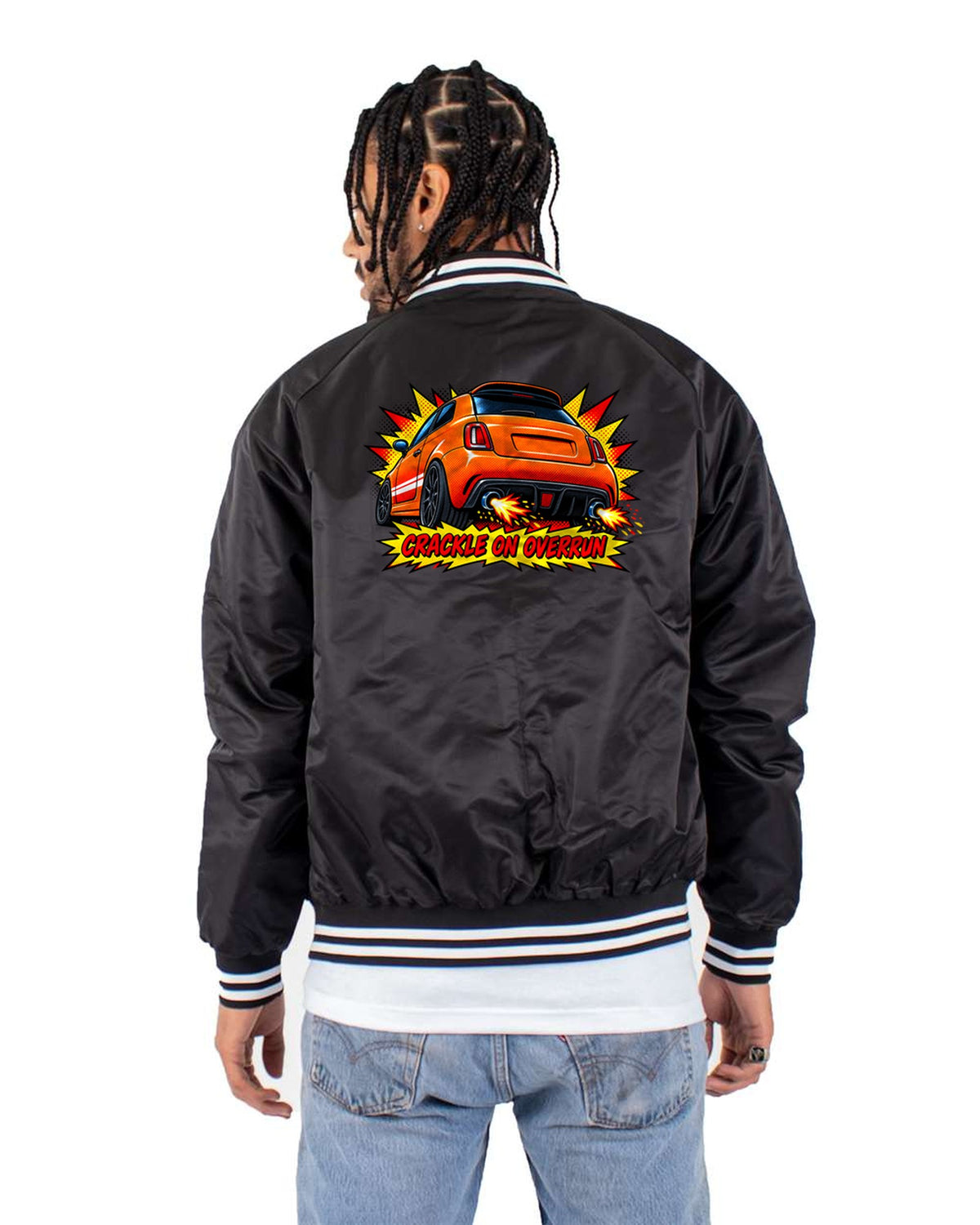 Fiat 500 Abarth Overrun Crackle Comic Halftone Shirt Bomber Jacket Black back
