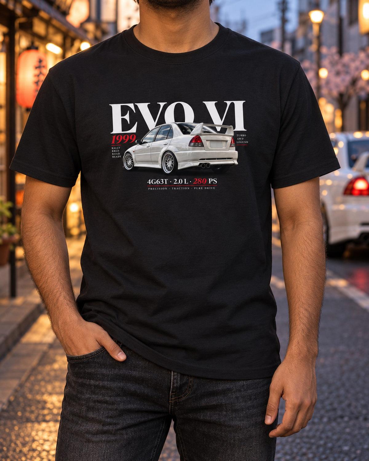 Mitsubishi Lancer Evolution VI TME CP9A Archive Tee, 1999 T-Shirt Black worn hero