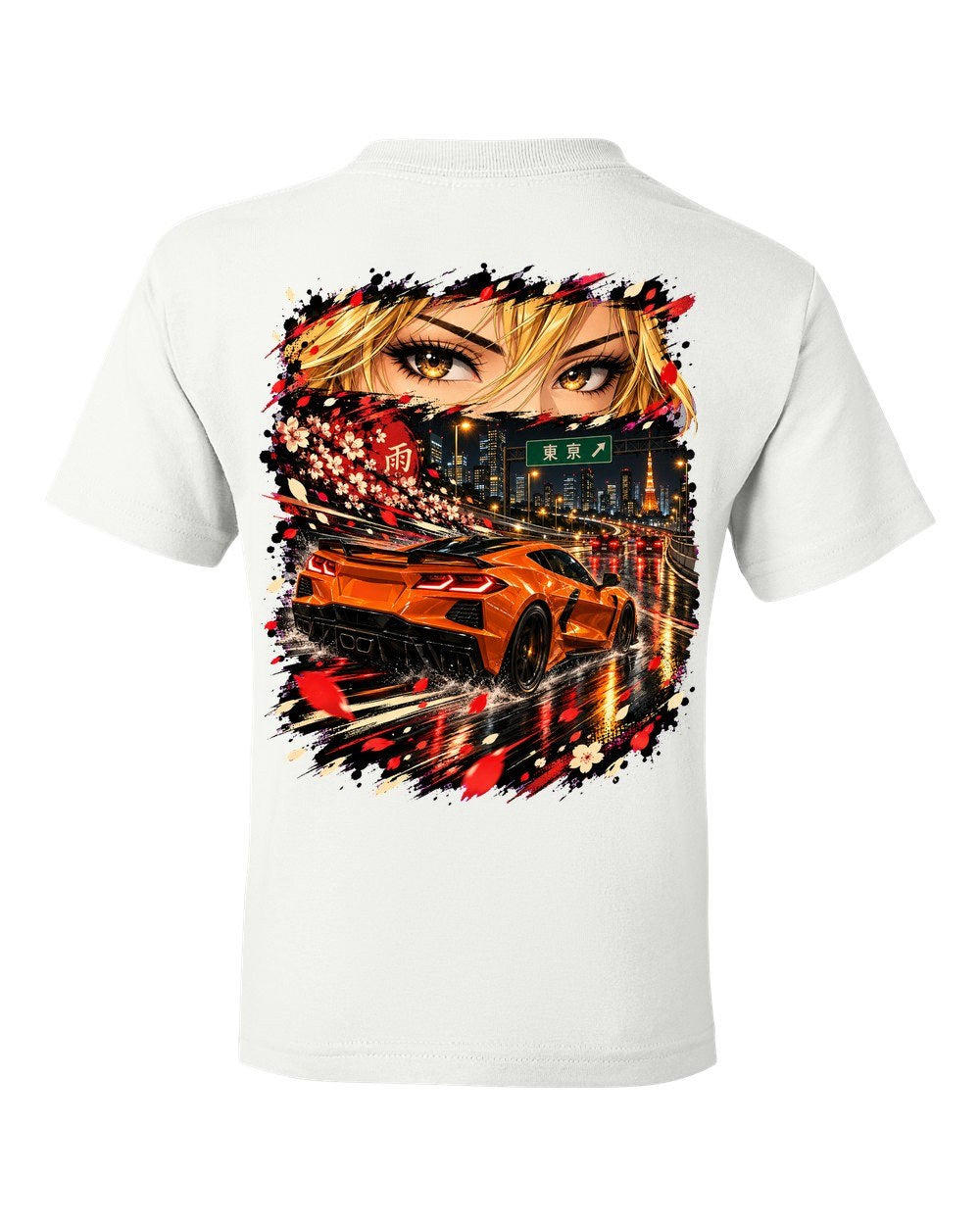 Chevrolet Corvette C8 Z06 Anime Girl Kids Tee White back