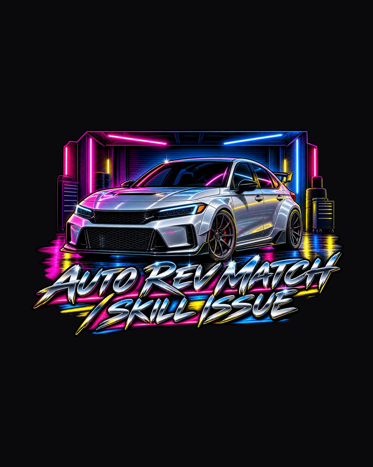 Honda Civic FL5 Auto Rev Match 80s Airbrush Poster Shirt design only