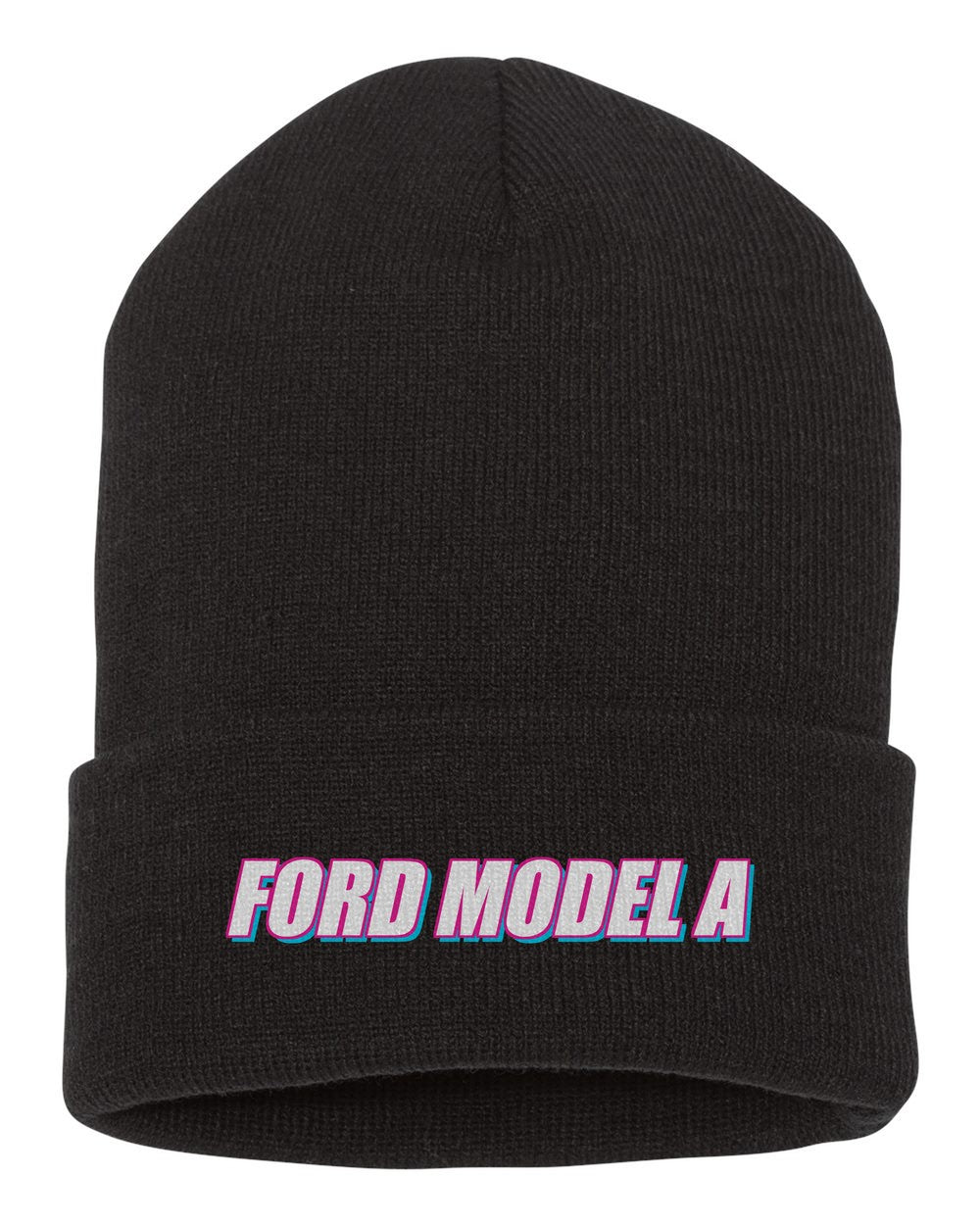 Ford Model A black beanie front view with car name