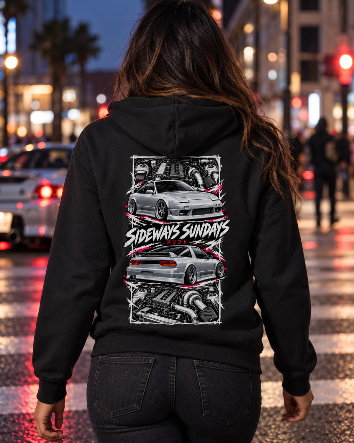 Nissan 180Sx S13 Torn Poster Full-Back Graphic Tee Zip Hoodie Black worn hero