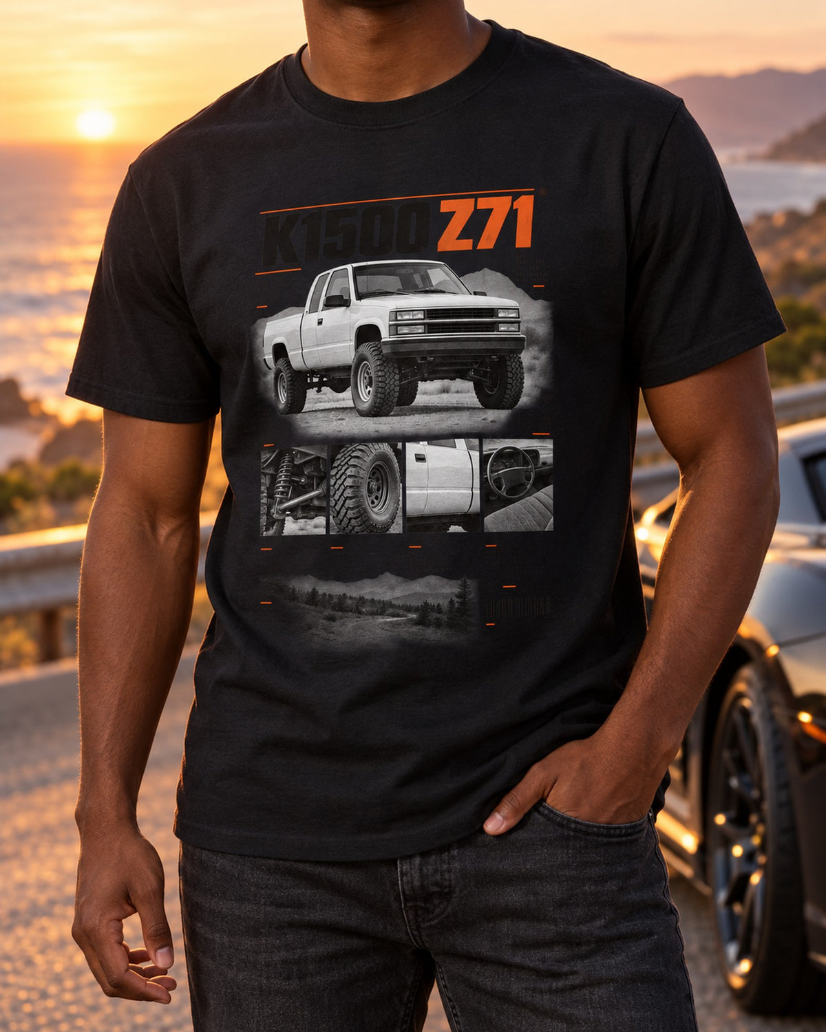 GMT400 K1500 Z71 OBS Dossier Panel Shirt, 1994 Chevy Truck T-Shirt Black worn hero